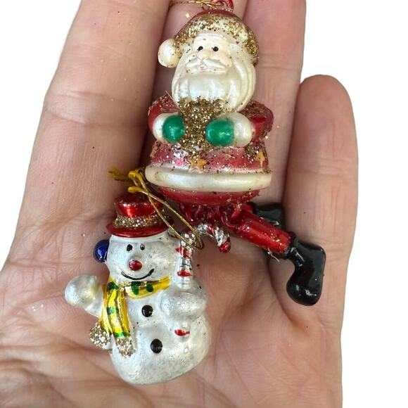Vintage Mini Snowman and Santa Claus Ornament - Picture 2 of 2
